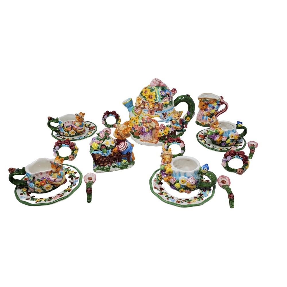 Springtime Tea Set 19pc Set New Open Box Rabbits Bunny Working Set